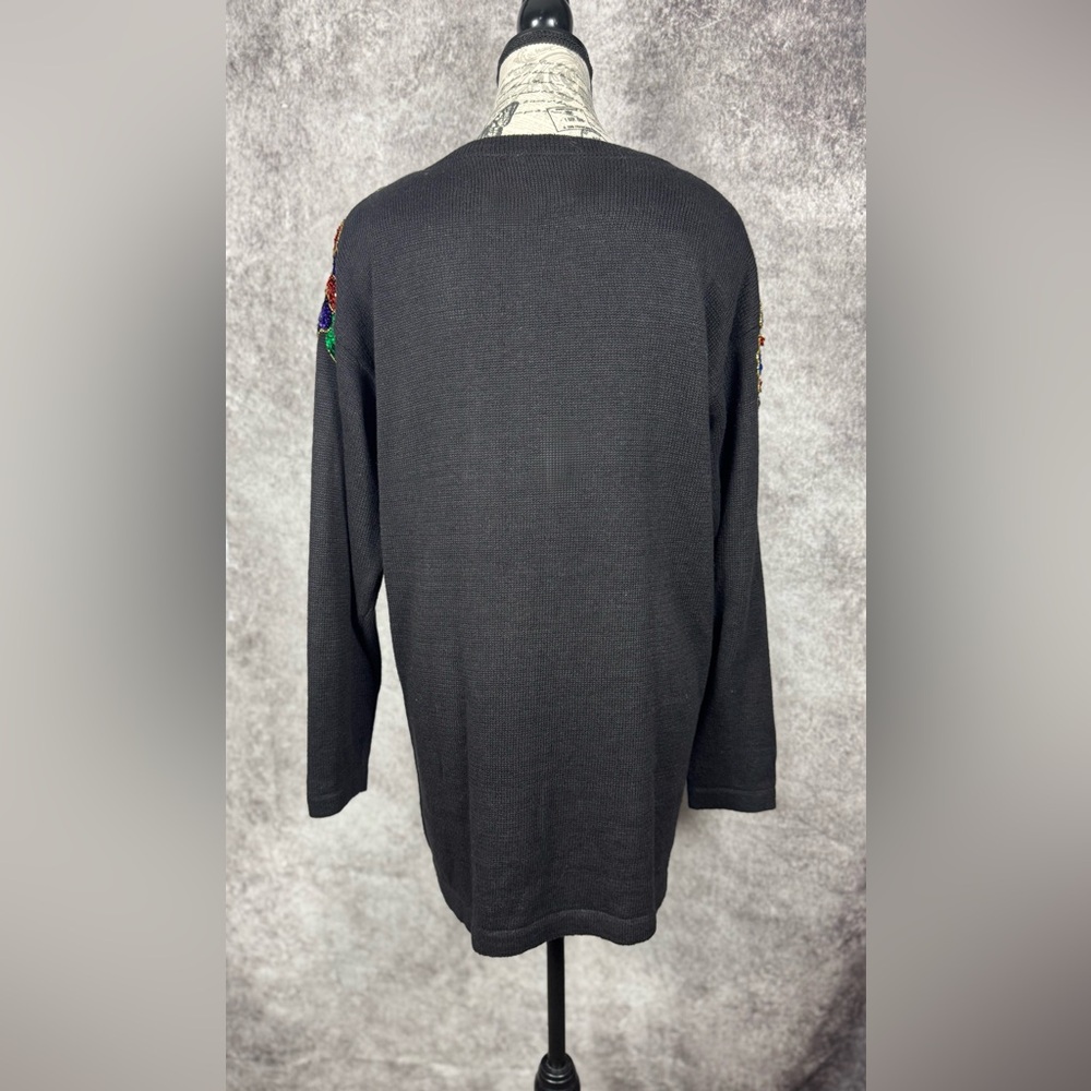 Vintage SML Sport Embellished Tunic Sweater M | Artwear Jewel Tone Beaded Floral - Picture 7 of 12
